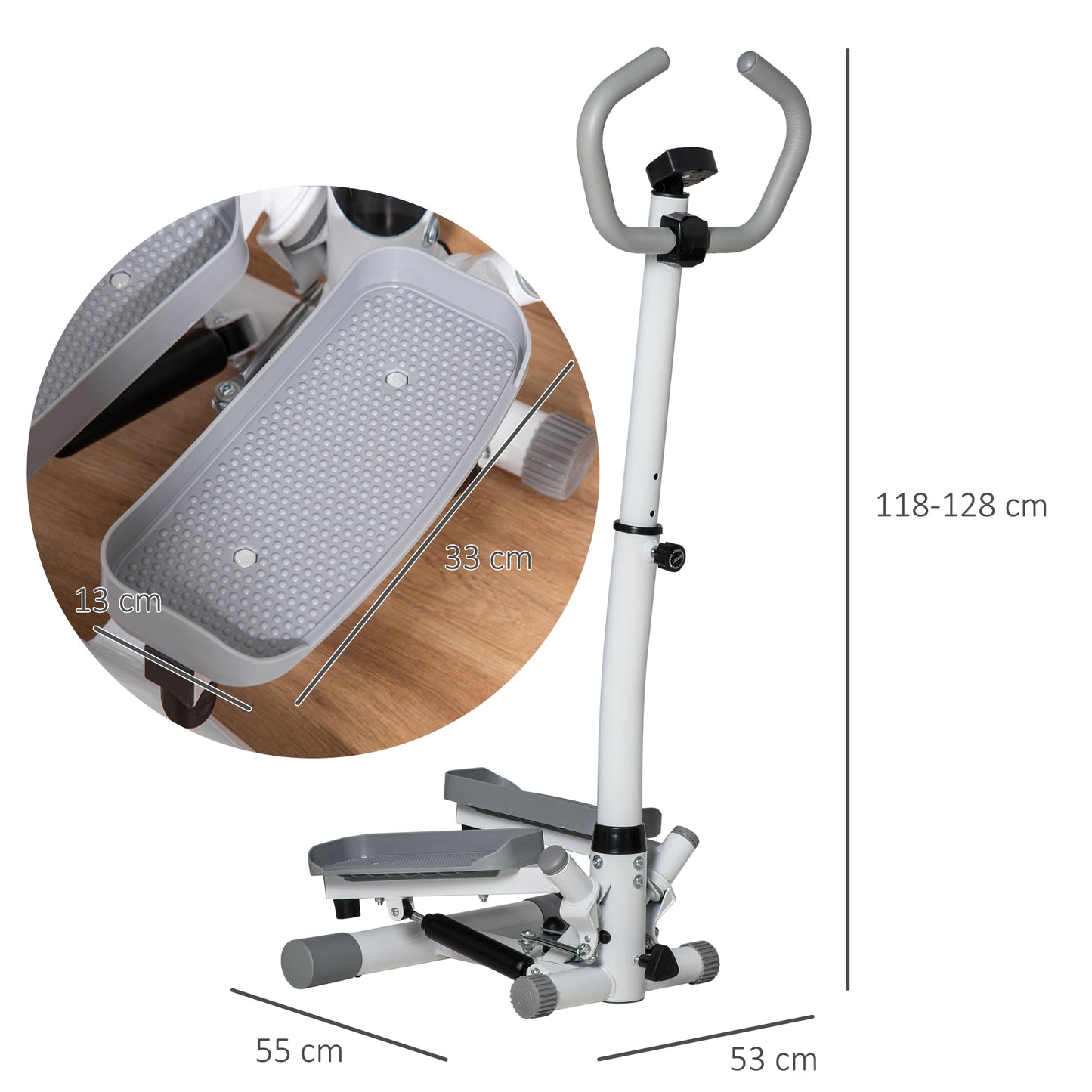HOMCOM Adjustable Twist Stepper Aerobic Ab Exercise Fitness Workout Machine w/ LCD Screen, Height Adjust Handlebars for Home Gym, White and Grey -