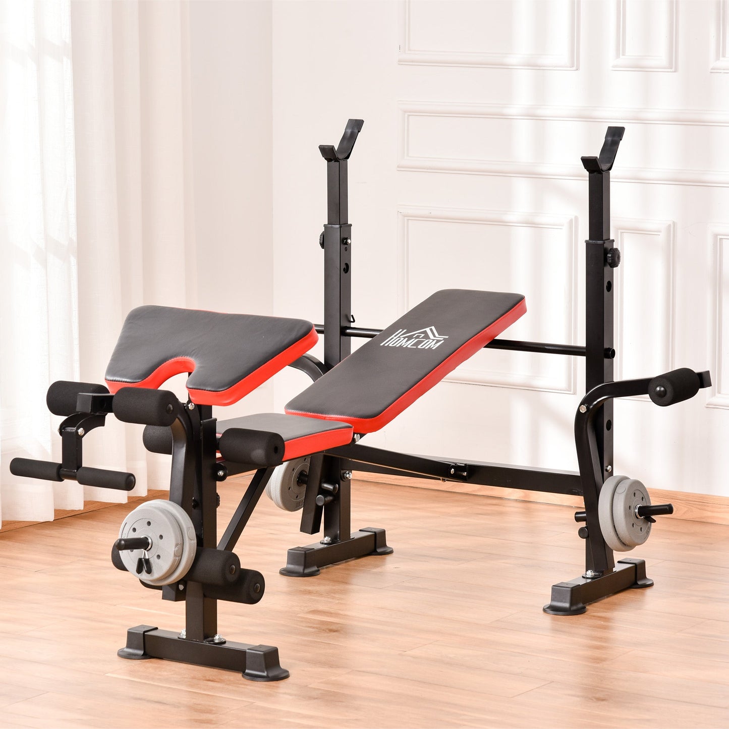 HOMCOM Adjustable Weight Bench with Leg Developer Barbell Rack for Weight Lifting and Strength Training Multifunctional Workout Station for Home Gym Fitness -
