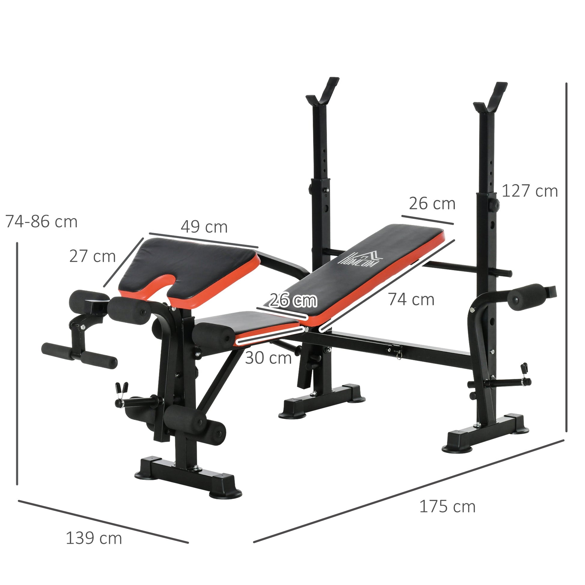 HOMCOM Adjustable Weight Bench with Leg Developer Barbell Rack for Weight Lifting and Strength Training Multifunctional Workout Station for Home Gym Fitness -