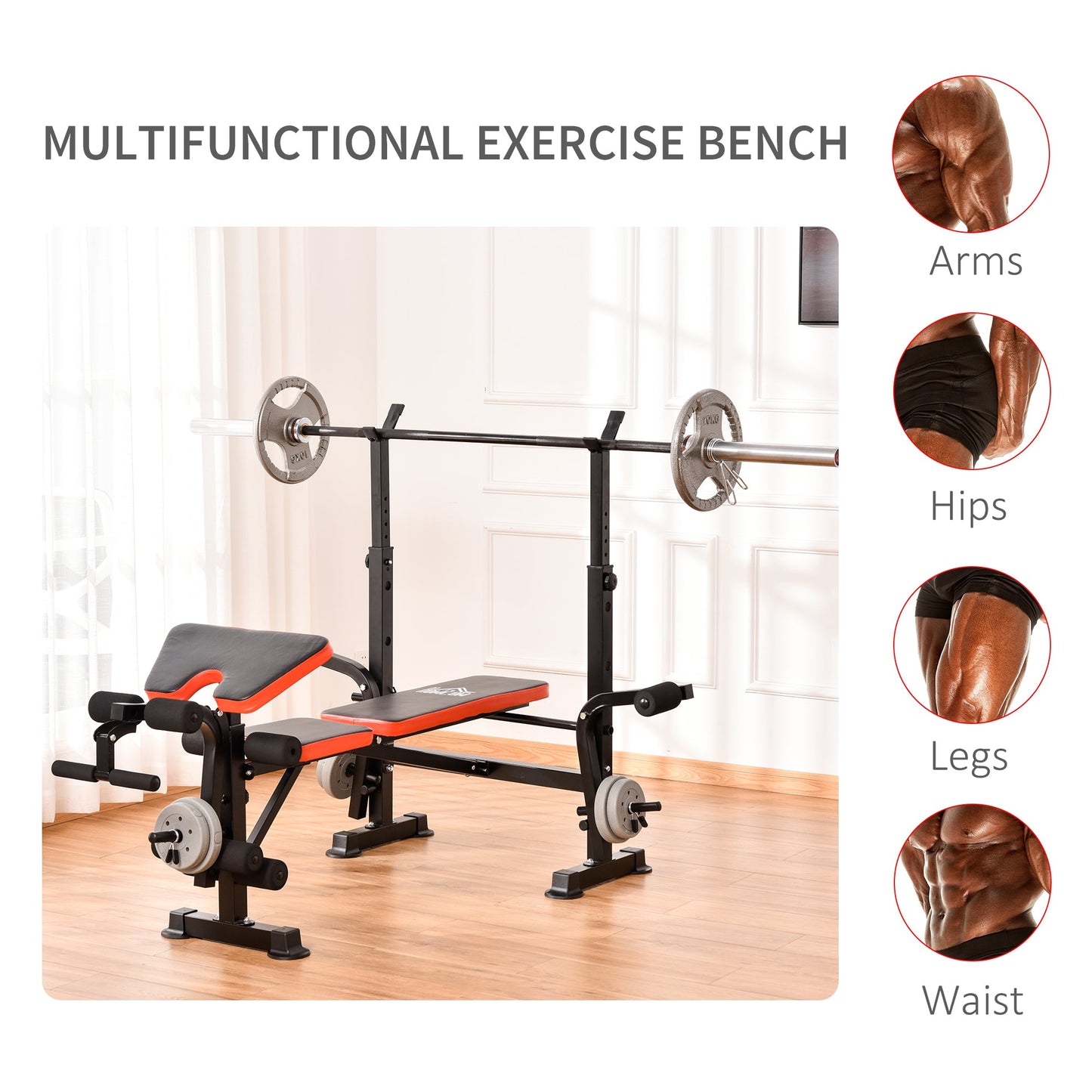 HOMCOM Adjustable Weight Bench with Leg Developer Barbell Rack for Weight Lifting and Strength Training Multifunctional Workout Station for Home Gym Fitness -