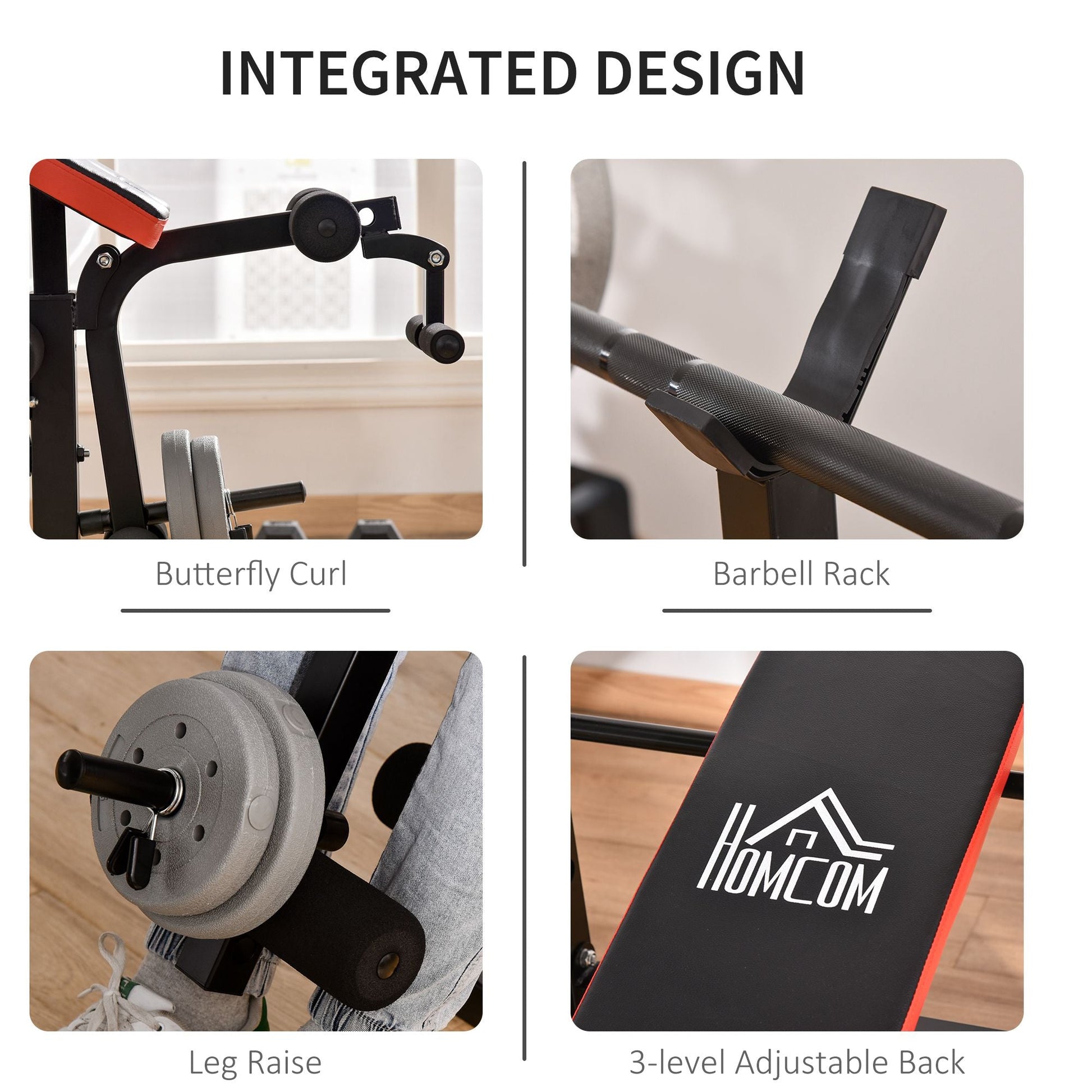 HOMCOM Adjustable Weight Bench with Leg Developer Barbell Rack for Weight Lifting and Strength Training Multifunctional Workout Station for Home Gym Fitness -