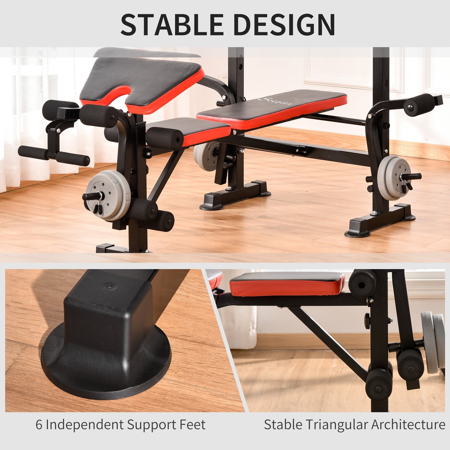 HOMCOM Adjustable Weight Bench with Leg Developer Barbell Rack for Weight Lifting and Strength Training Multifunctional Workout Station for Home Gym Fitness -