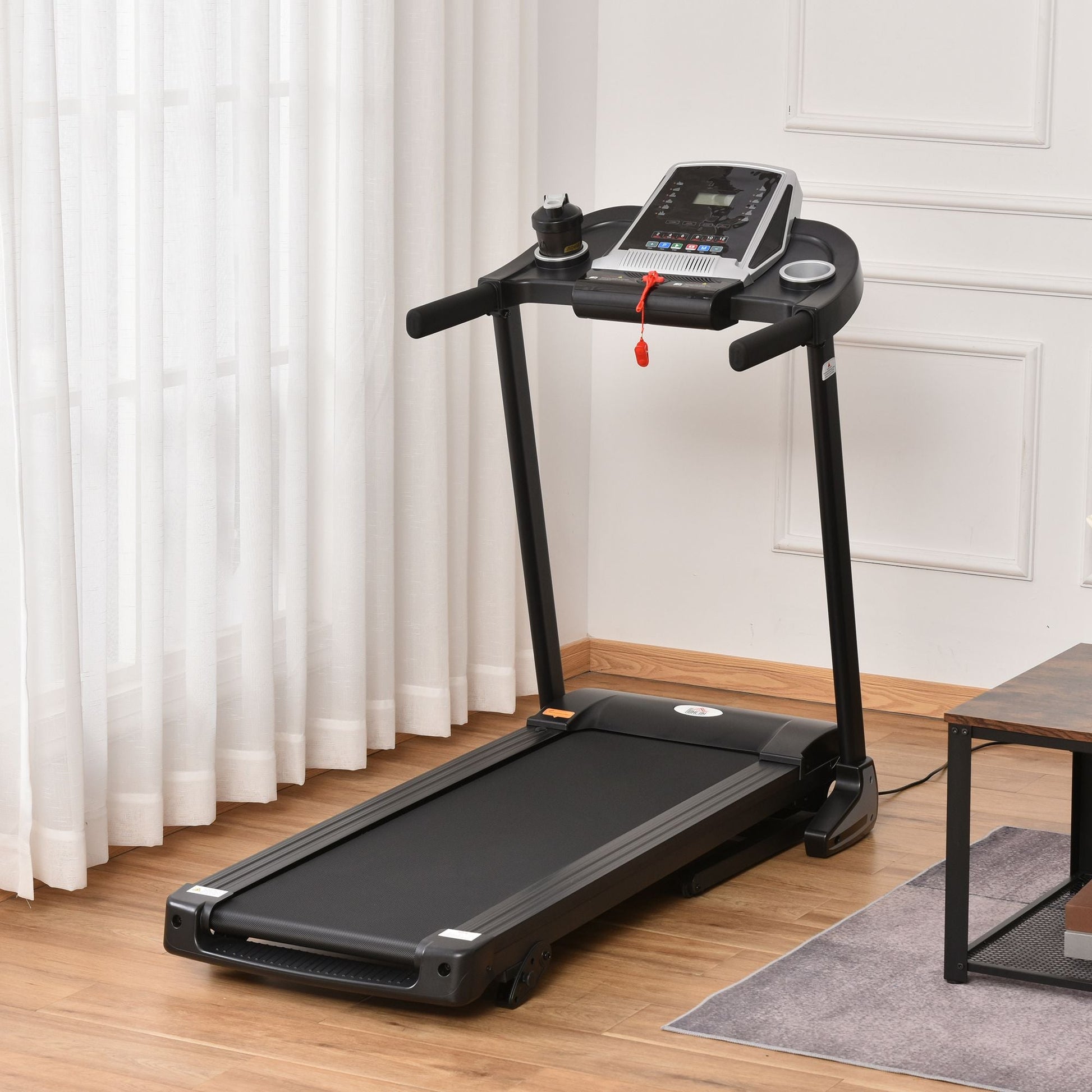 HOMCOM Folding Treadmill, 2.0HP Incline Treadmill Running Machine, 12.8 km/h, with LED Display, Manual Incline, 12 Preset Programs, Drink & Phone Holder for Home Gym Fitness -