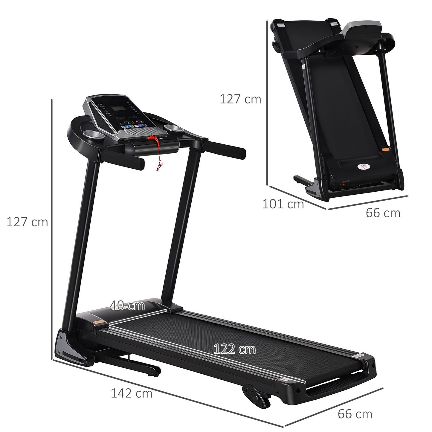 HOMCOM Folding Treadmill, 2.0HP Incline Treadmill Running Machine, 12.8 km/h, with LED Display, Manual Incline, 12 Preset Programs, Drink & Phone Holder for Home Gym Fitness -