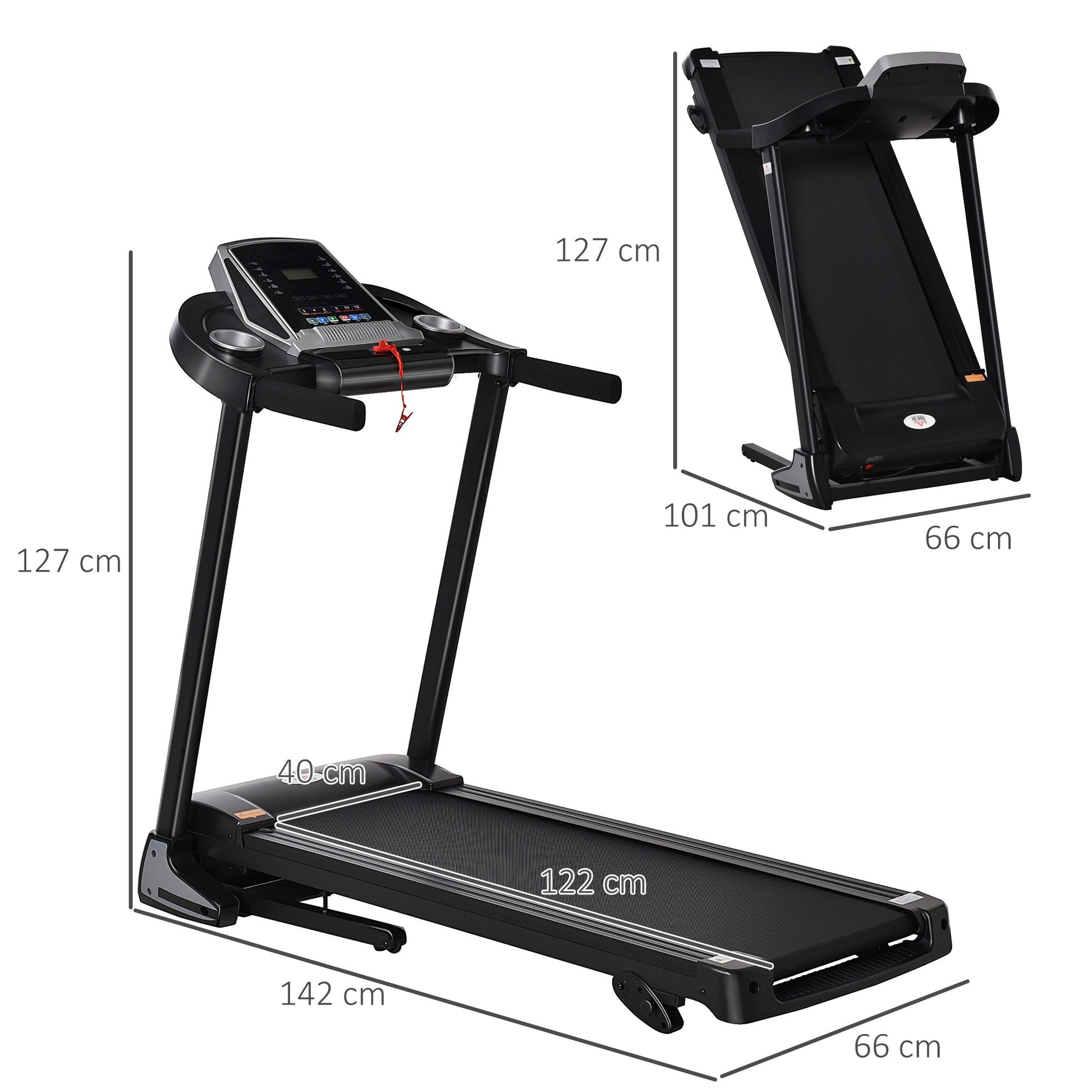 HOMCOM Folding Treadmill, 2.0HP Incline Treadmill Running Machine, 12.8 km/h, with LED Display, Manual Incline, 12 Preset Programs, Drink & Phone Holder for Home Gym Fitness -
