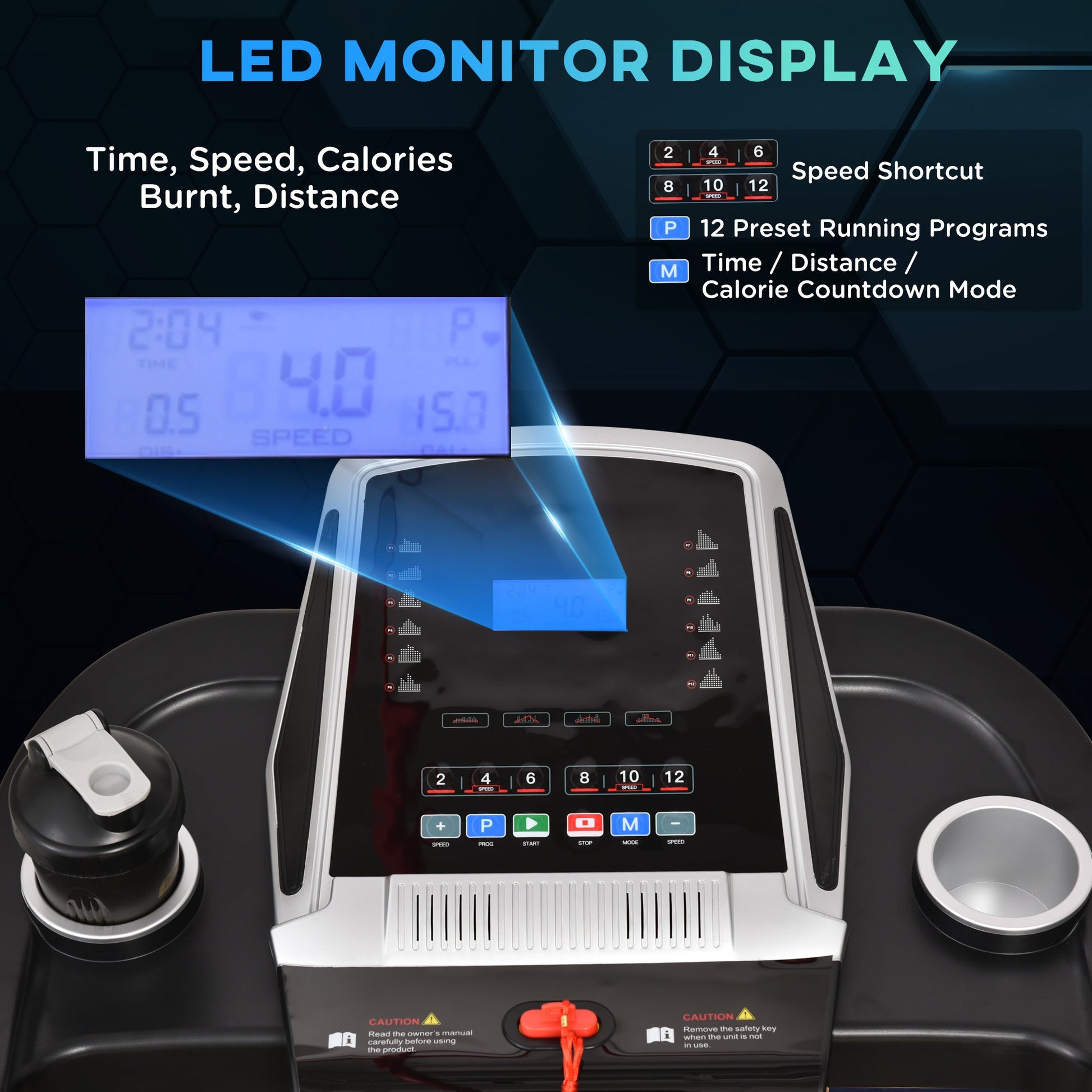 HOMCOM Folding Treadmill, 2.0HP Incline Treadmill Running Machine, 12.8 km/h, with LED Display, Manual Incline, 12 Preset Programs, Drink & Phone Holder for Home Gym Fitness -