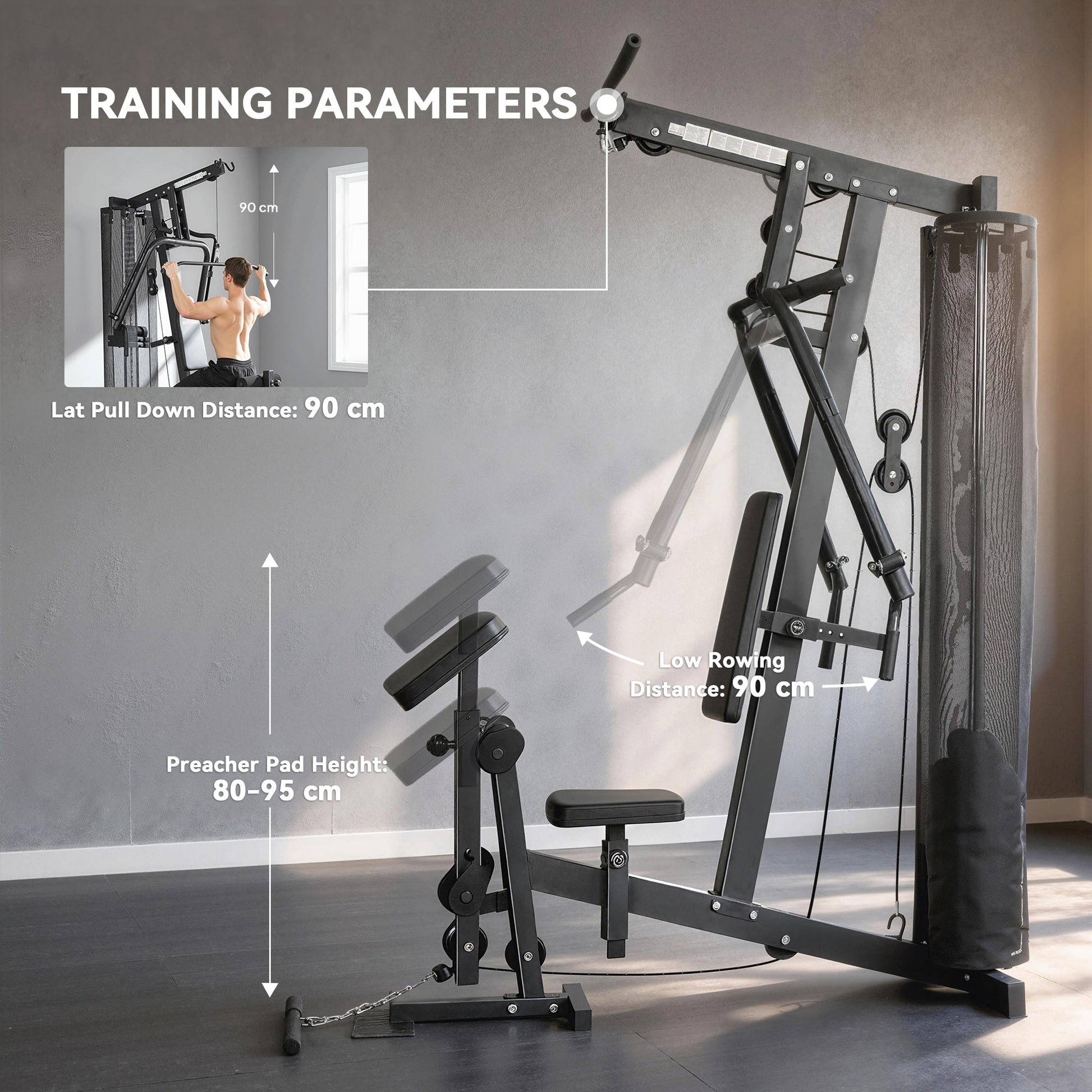 SPORTNOW Multi Gym with Adjustable Seat and Back, All in One Home Gym Machine with 45kg Weight Stack for Full Body Strength Training -