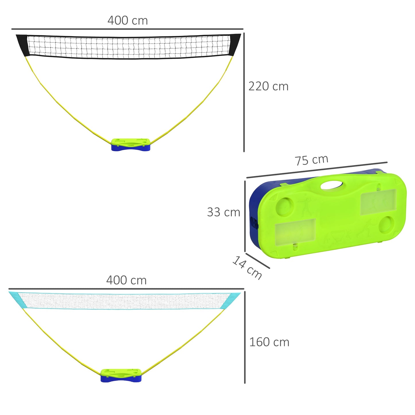 SPORTNOW Portable Badminton Net Set w/ Volleyball Net, Rackets, Shuttlecocks -