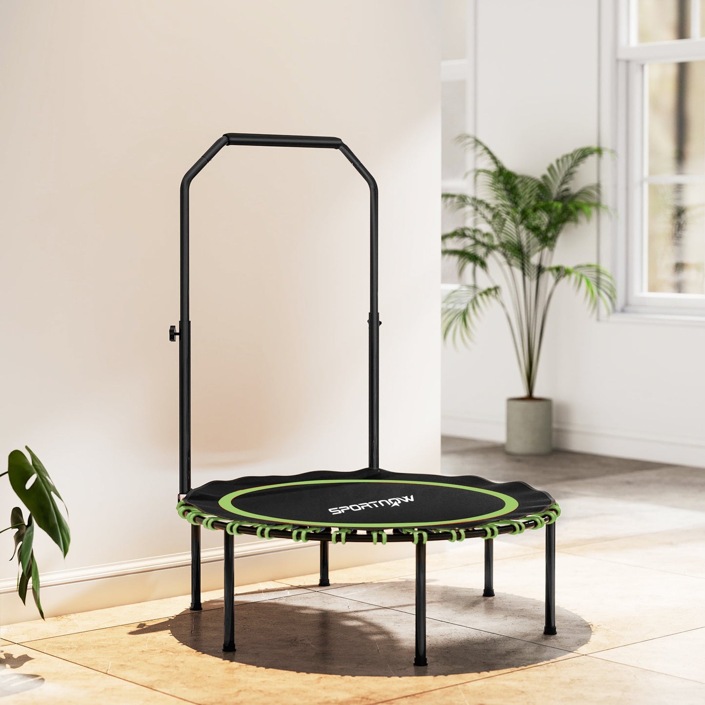 SPORTNOW 40" Foldable Fitness Trampoline Rebounder with Handle, Green -
