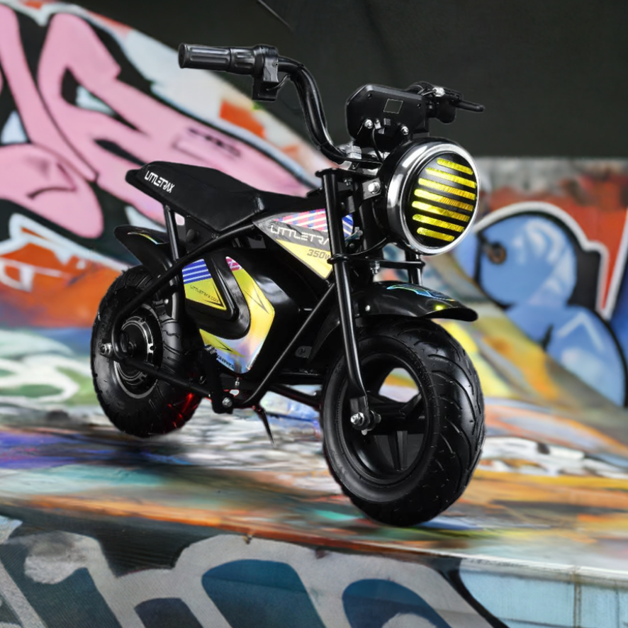 Littletrax 350W Kids Electric Bike - Ride-On Mini Monkey Bike for Ages 3 to 12+ with 3 Speed, Bluetooth Music, Horn, Lights, 36V - roesports