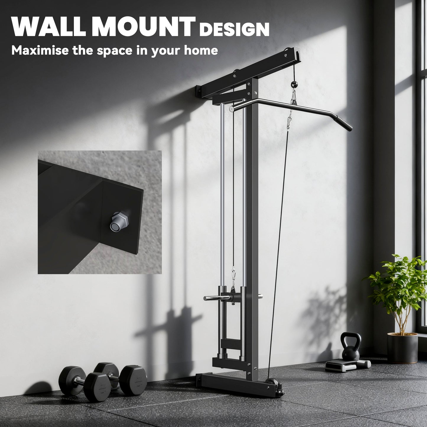 SPORTNOW Wall Mounted Lat Pull Down Machine, Crossover Cable Machine with High & Low Pulleys for Home Gym Full Body Workout -