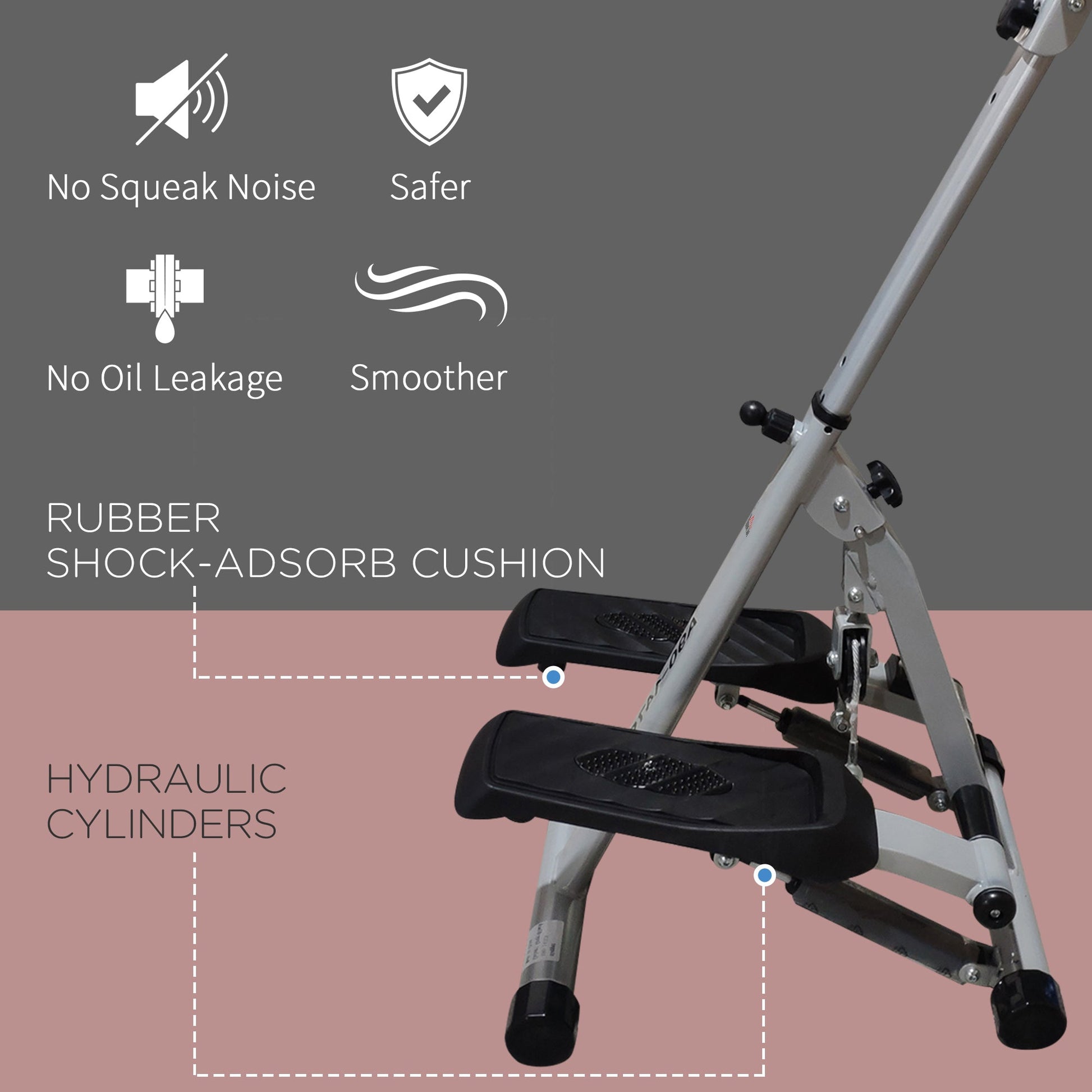 HOMCOM Stepper w/ Handle Hand Grip Workout Fitness Machine For Fitness Aerobic Exercise Home Gym Grey -