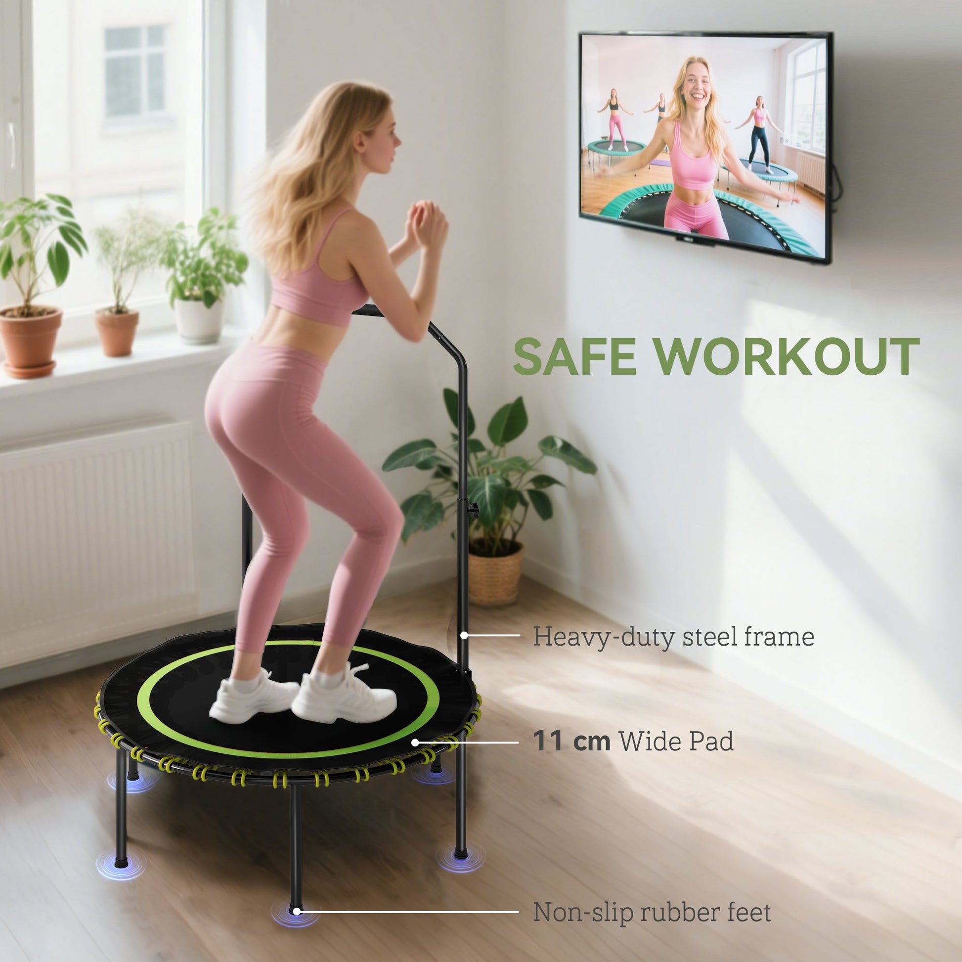 SPORTNOW 40" Foldable Fitness Trampoline Rebounder with Handle, Green -