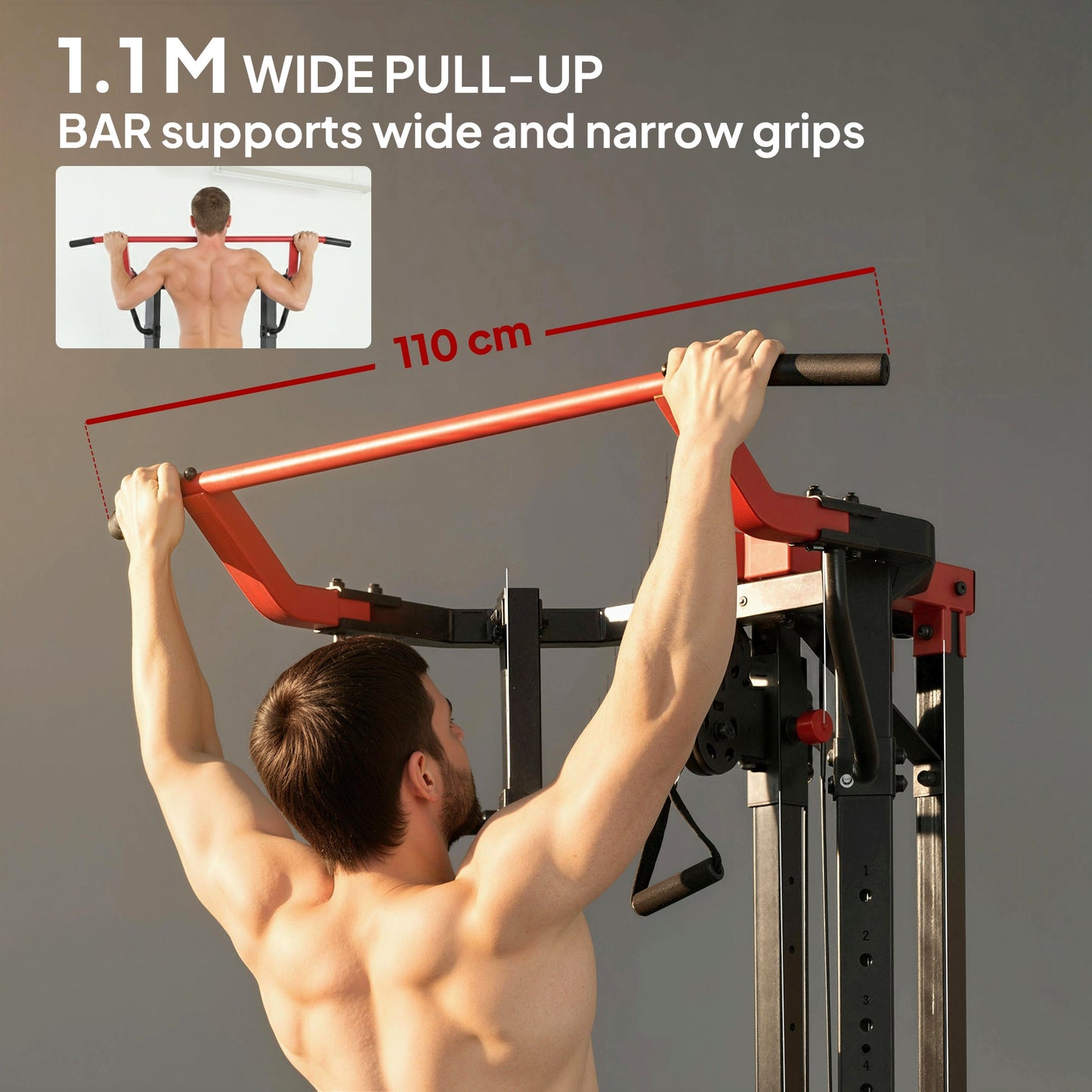 SPORTNOW Power Tower with Lat Pull Down Machine, Pull Up Bar, Dip Station, Adjustable Height Power Pack for Home Gym -