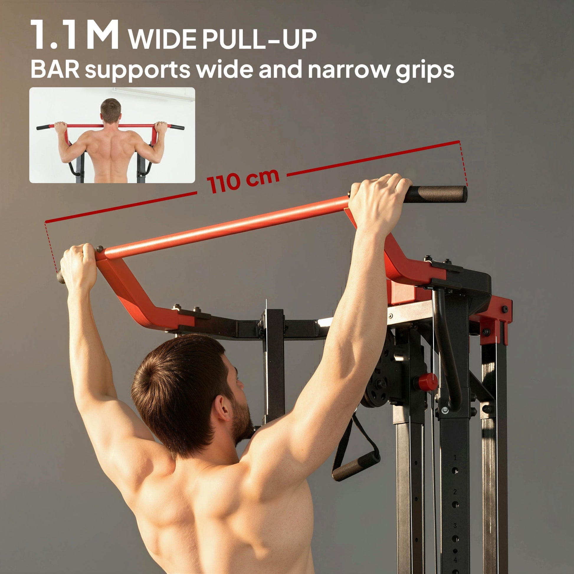 SPORTNOW Power Tower with Lat Pull Down Machine, Pull Up Bar, Dip Station, Adjustable Height Power Pack for Home Gym -
