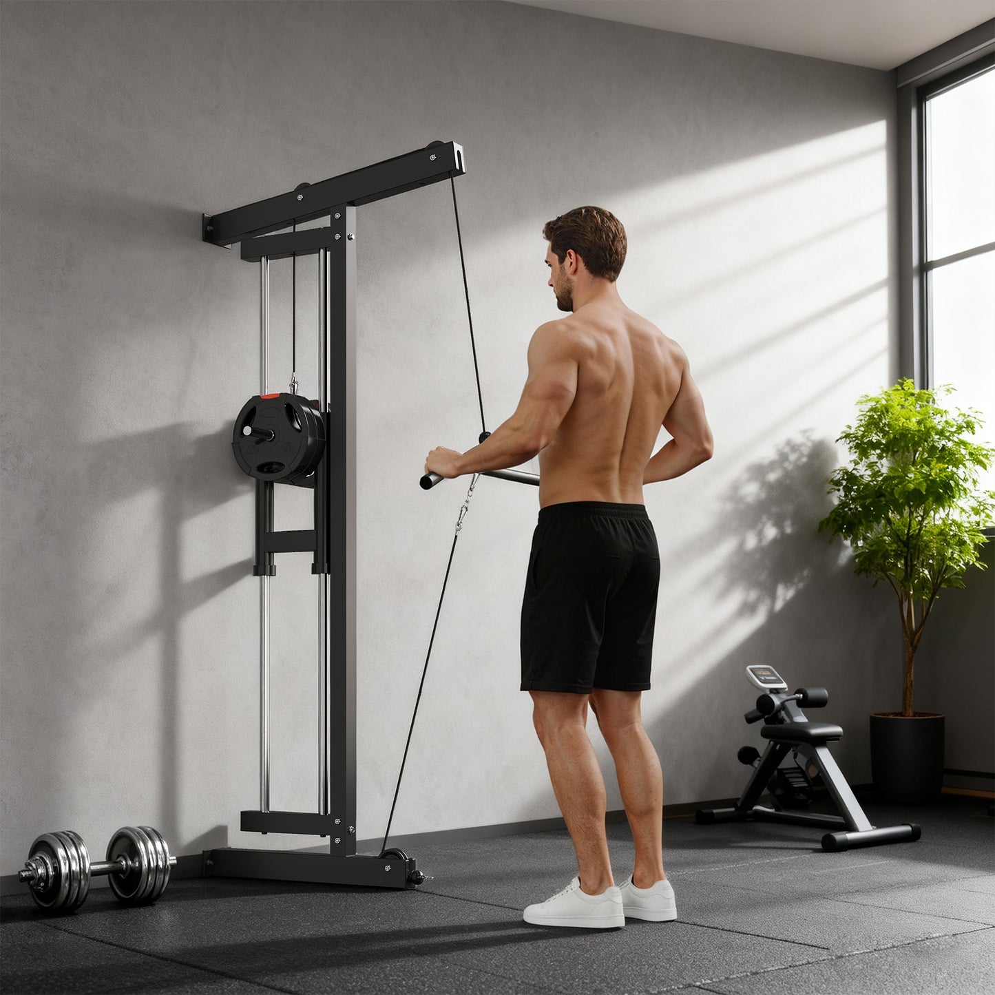 SPORTNOW Wall Mounted Lat Pull Down Machine, Crossover Cable Machine with High & Low Pulleys for Home Gym Full Body Workout -