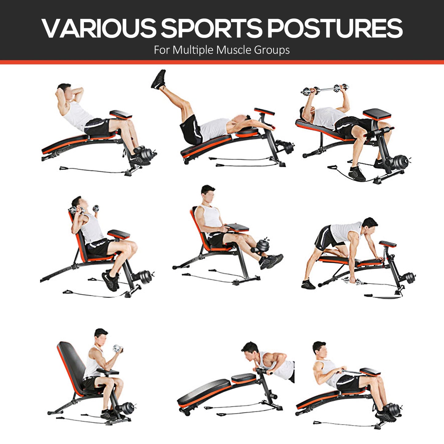 HOMCOM Adjustable Reclined Dumbbell Bench Weight Lifting Set Folding Sit Up Ab Bench Home Training Gym Multiuse Workout Exercise Fitness with 2 x 4kg Dumbbells -
