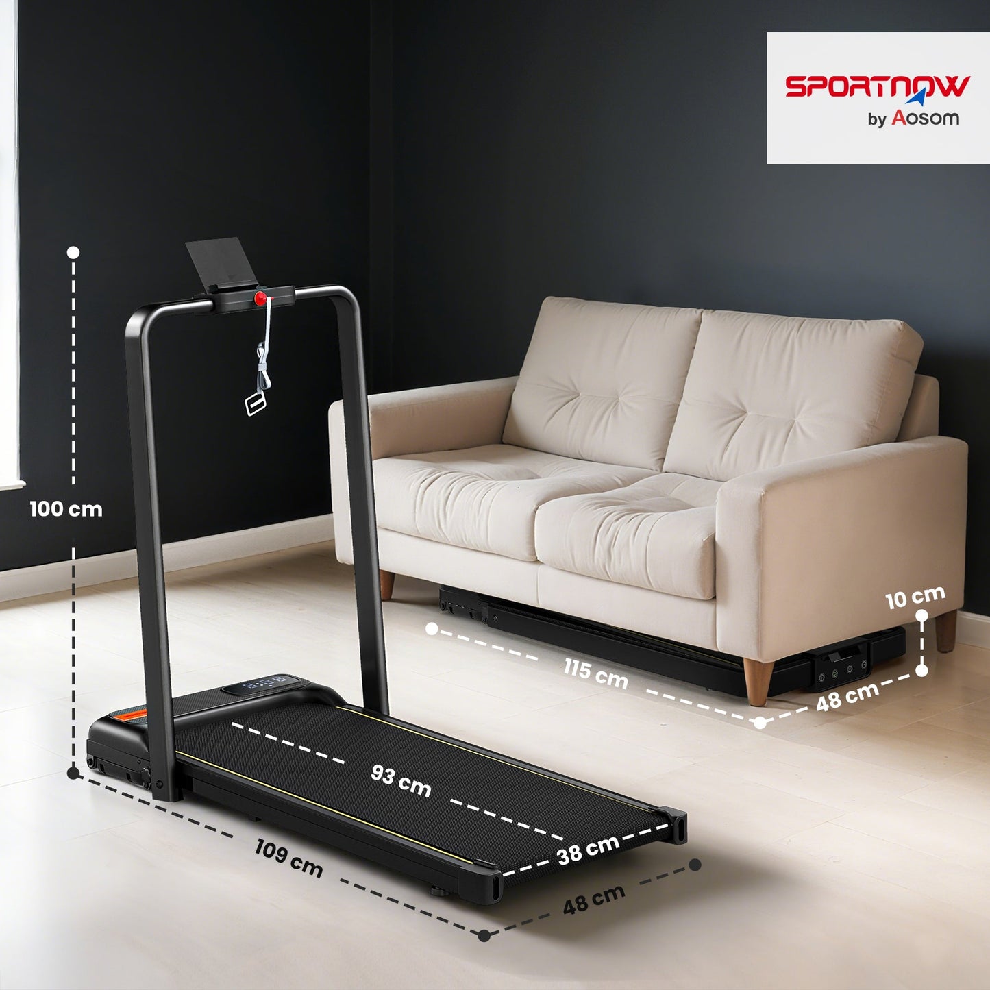 SPORTNOW Folding Treadmill Walking Pad, 2HP Portable Under Desk Treadmill with Handle, Running Jogging Walking Machine -