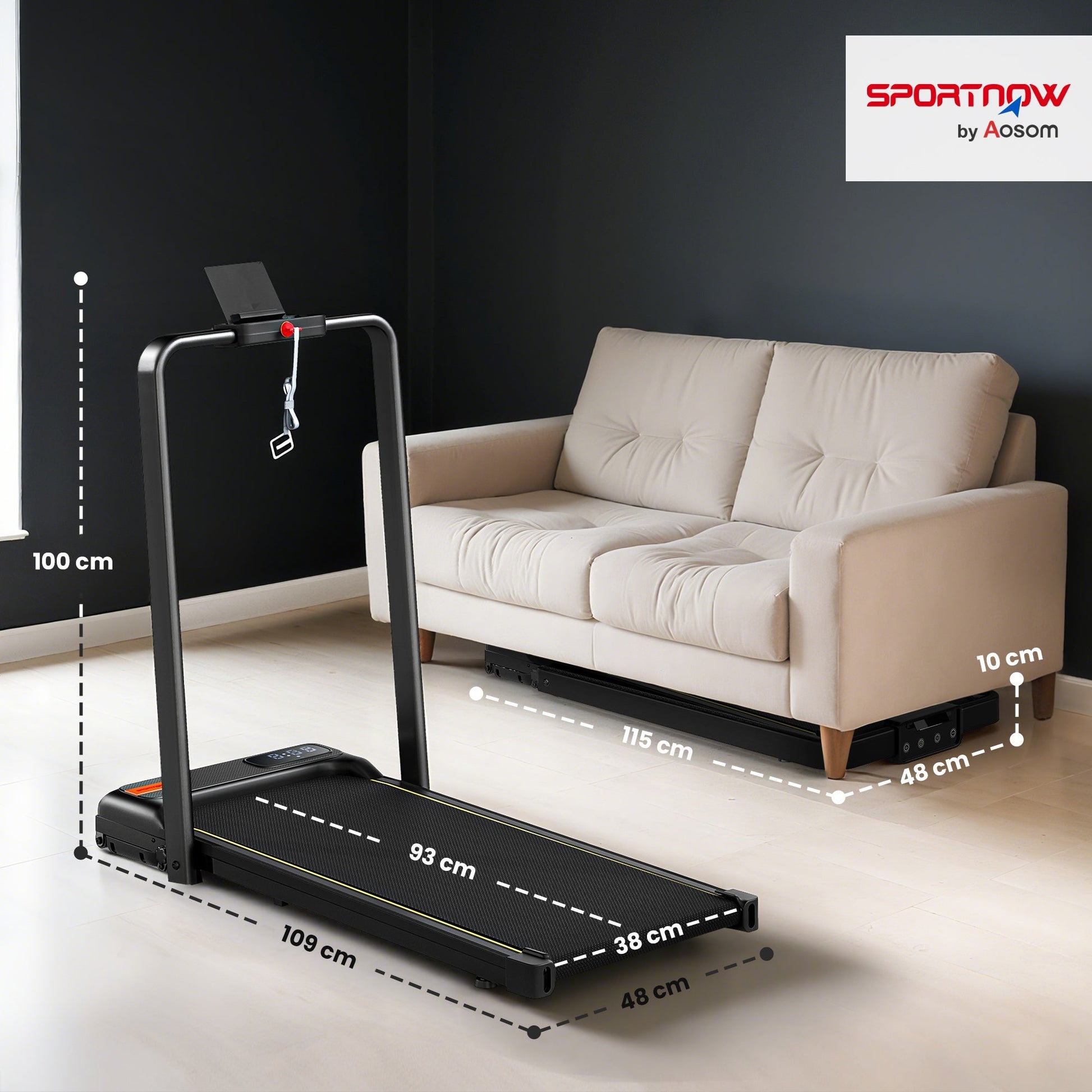 SPORTNOW Folding Treadmill Walking Pad, 2HP Portable Under Desk Treadmill with Handle, Running Jogging Walking Machine -