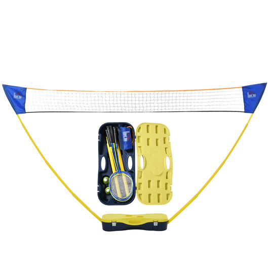 HOMCOM Portable Folding Badminton Net Set with 4 Badminton Rackets and 2 Nylon Shuttlecocks, for Adults Kids Indoor Outdoor Exercise Training -