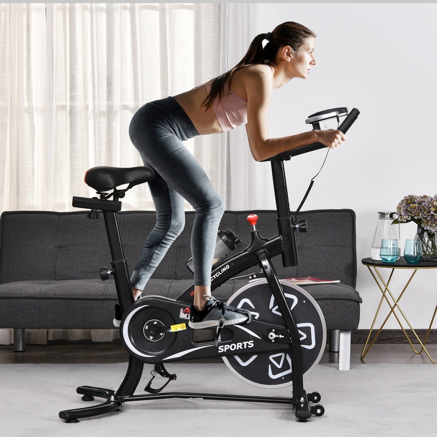 HOMCOM Indoor Stationary Exercise Bike 6kg Flywheel Fitness Cardio Workout Bke Trainer for Home Gym w/ Adjustable Resistance LCD Monitor Pad and Bottle Holder Black -