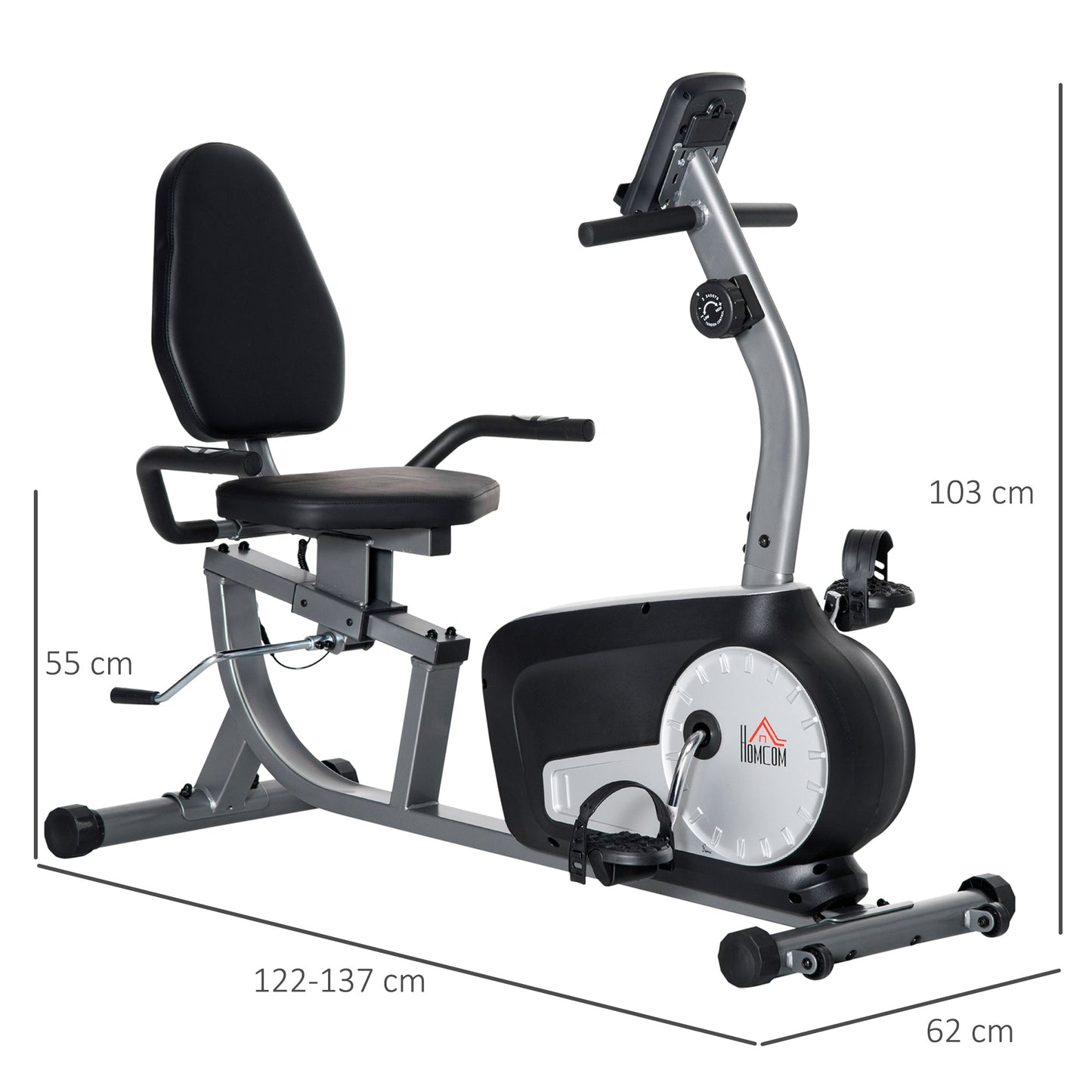 HOMCOM Exercise Bike with LCD Display, Stationary Bike with Quiet 8-Level Magnetic Resistance, Adjustable Seat and Backrest, Indoor Cycling Exercise Equipment for Home Gym Fitness Workout Training -