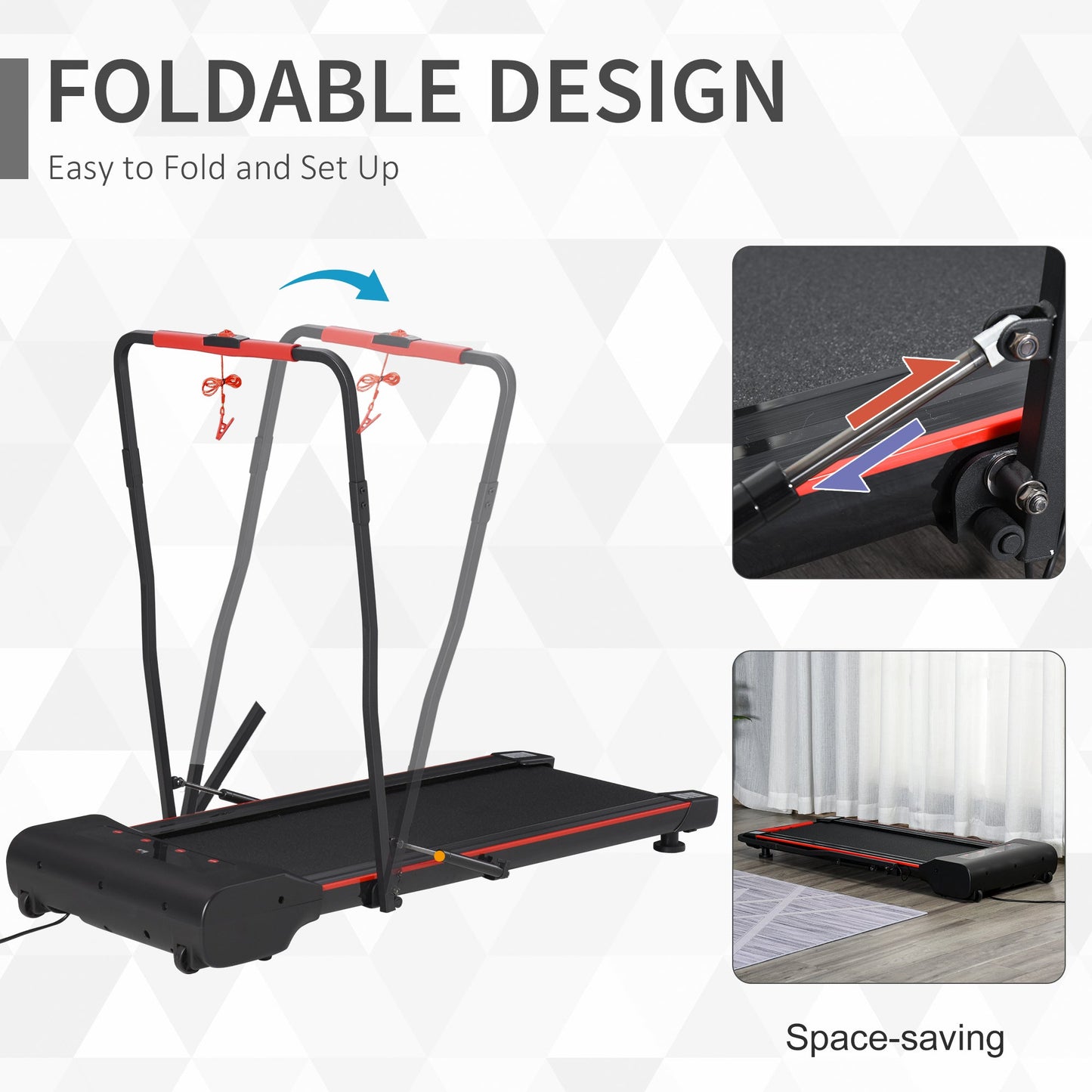 HOMCOM Foldable Walking Machine Treadmill 1-6km/h with LED Display & Remote Control Exercise Fitness for Home Office -