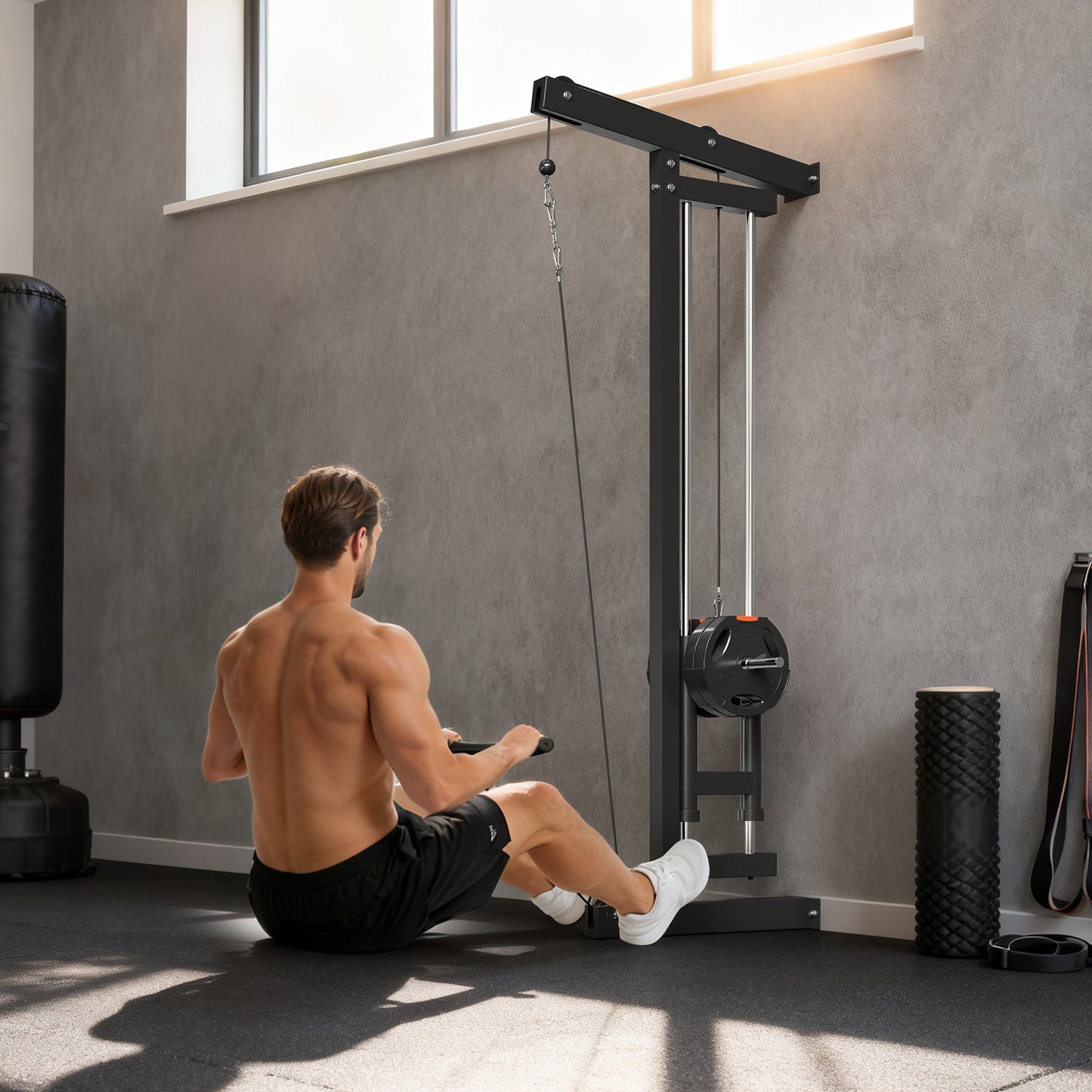 SPORTNOW Wall Mounted Lat Pull Down Machine, Crossover Cable Machine with High & Low Pulleys for Home Gym Full Body Workout -