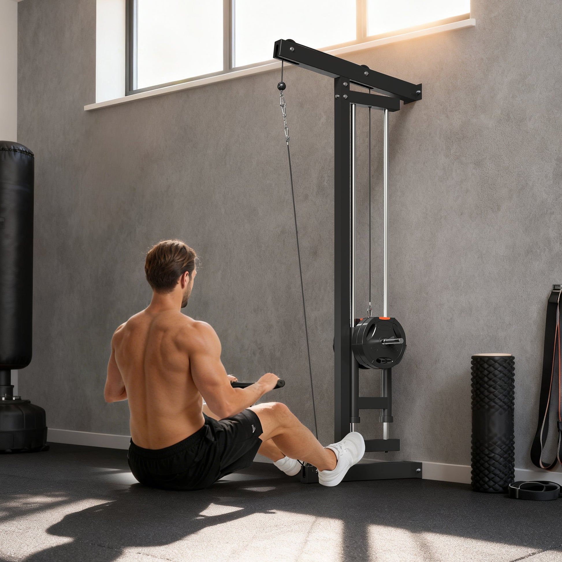 SPORTNOW Wall Mounted Lat Pull Down Machine, Crossover Cable Machine with High & Low Pulleys for Home Gym Full Body Workout -