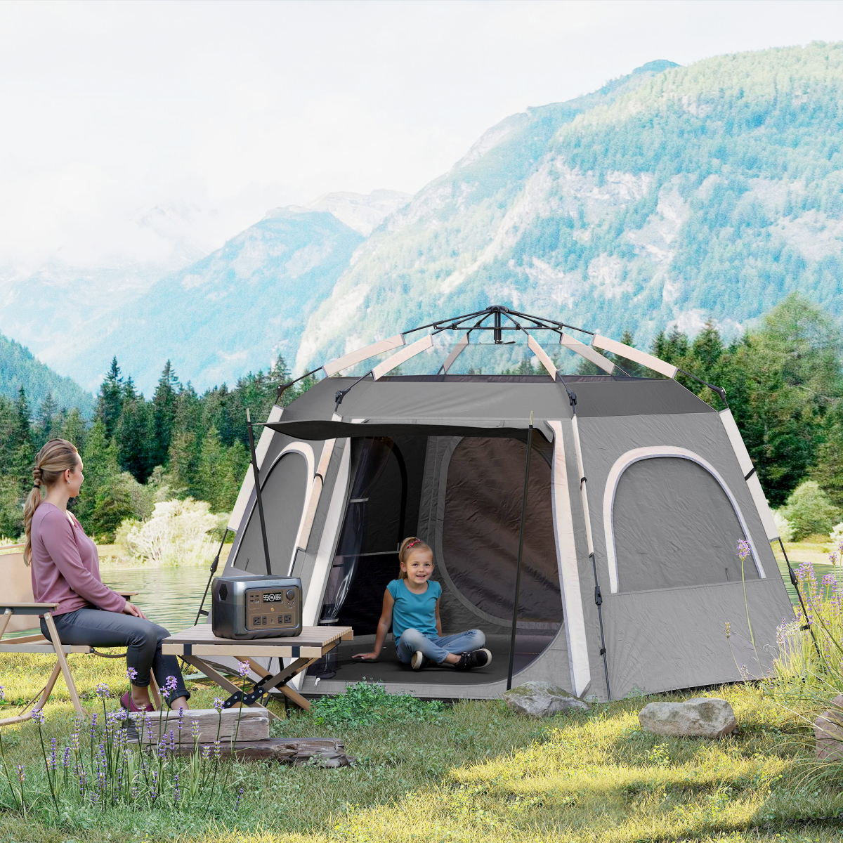 Outsunny Instant Camping Tent, 4 Person Easy Setup Dome Tent - Roesports