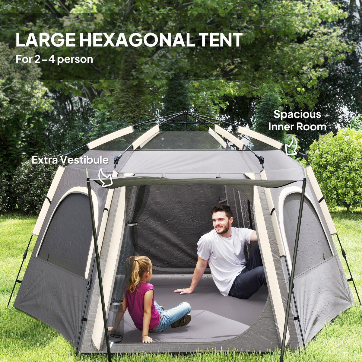 Outsunny Instant Camping Tent, 4 Person Easy Setup Dome Tent - Roesports