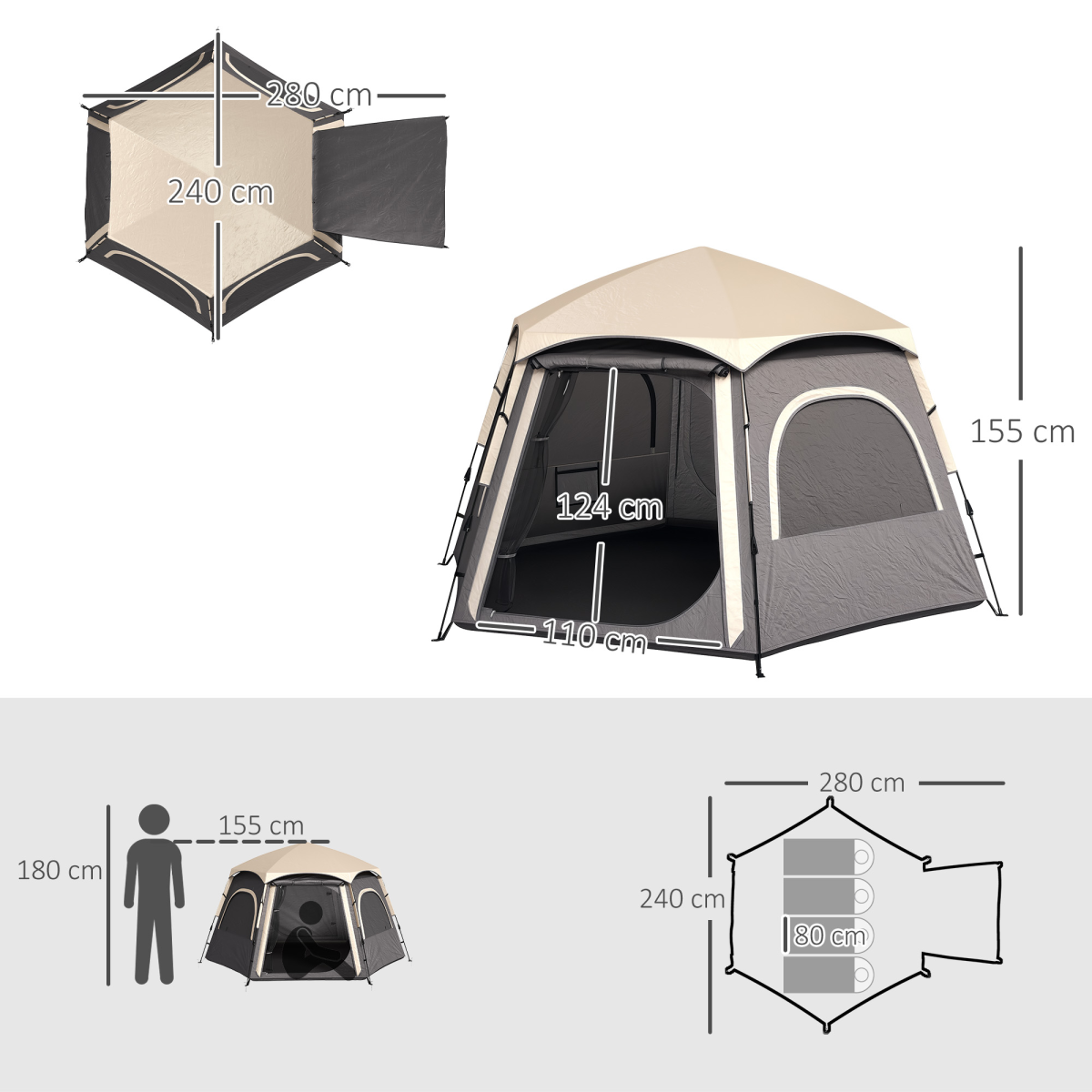Outsunny Instant Camping Tent, 4 Person Easy Setup Dome Tent - Roesports