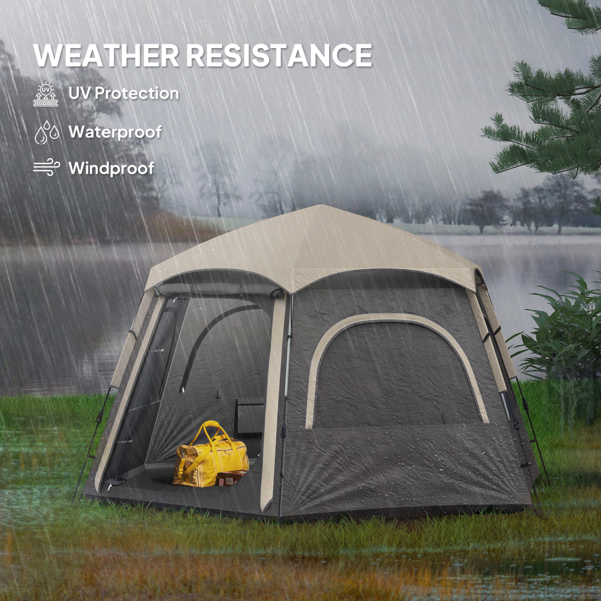 Outsunny Instant Camping Tent, 4 Person Easy Setup Dome Tent - Roesports