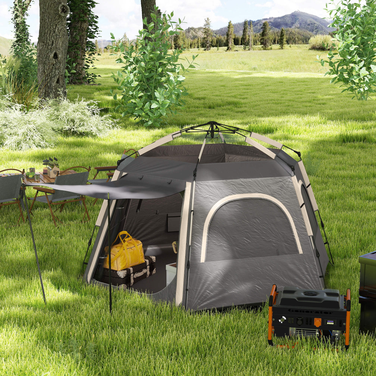 Outsunny Instant Camping Tent, 4 Person Easy Setup Dome Tent - Roesports