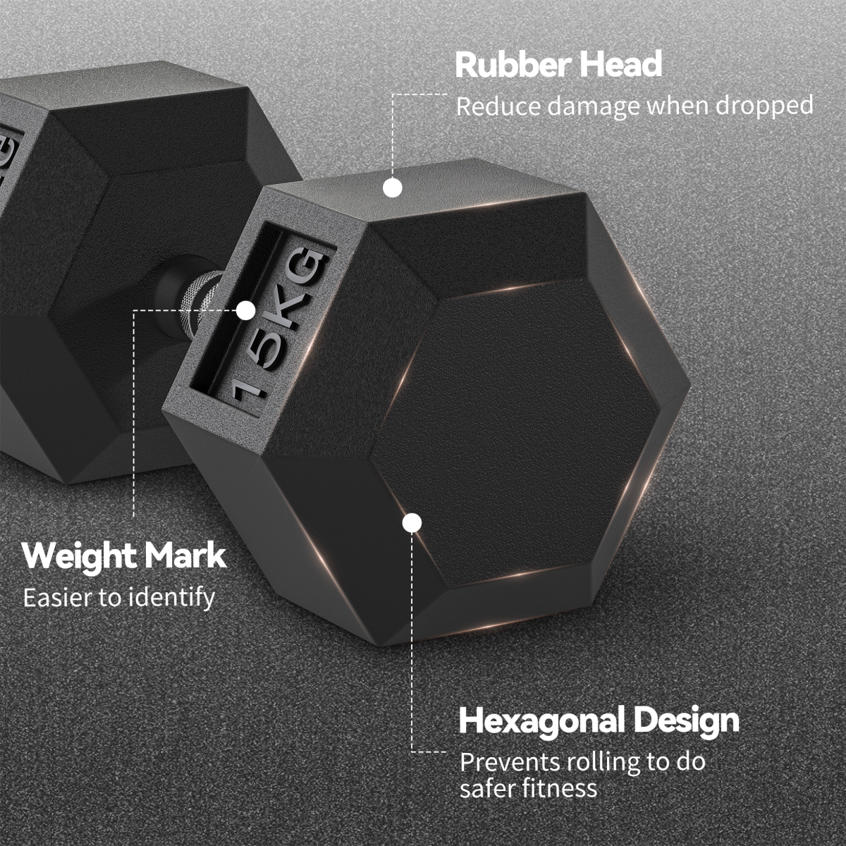 HOMCOM Rubber Hex Dumbbell Portable Hand Weights for Home Gym - Roesports