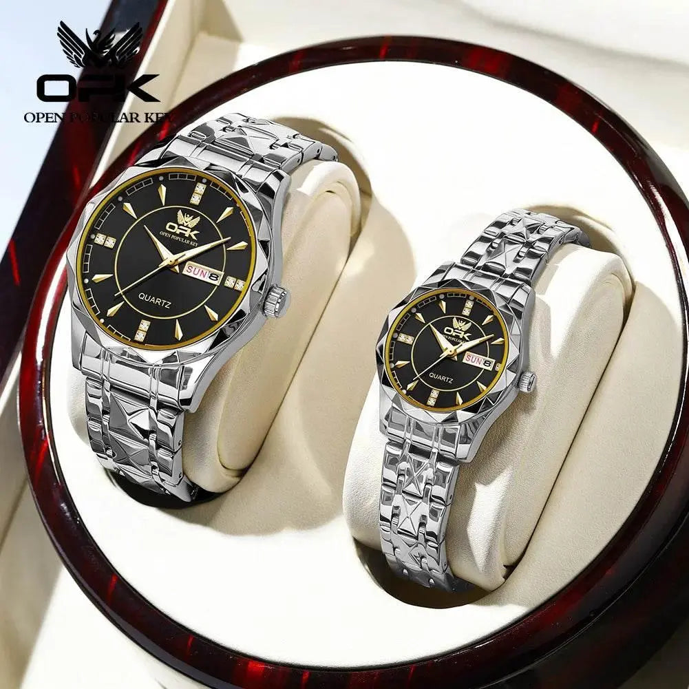 Golden Stainless Steel Couple Watches - Roesports