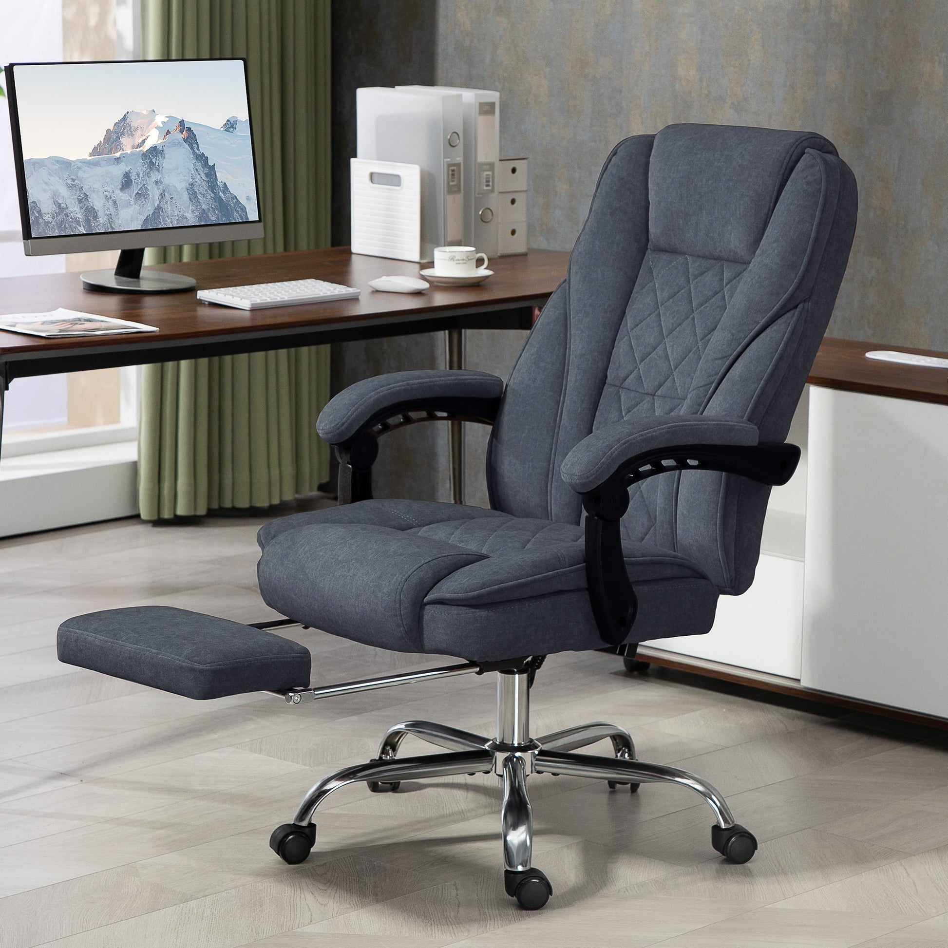 Vinsetto Massage Office Chair, Heated Reclining Computer Chair with Adjustable Height and Footrest, Dark Grey -