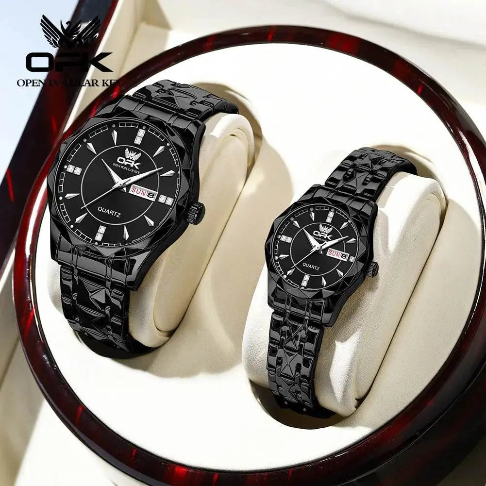 Golden Stainless Steel Couple Watches - Roesports