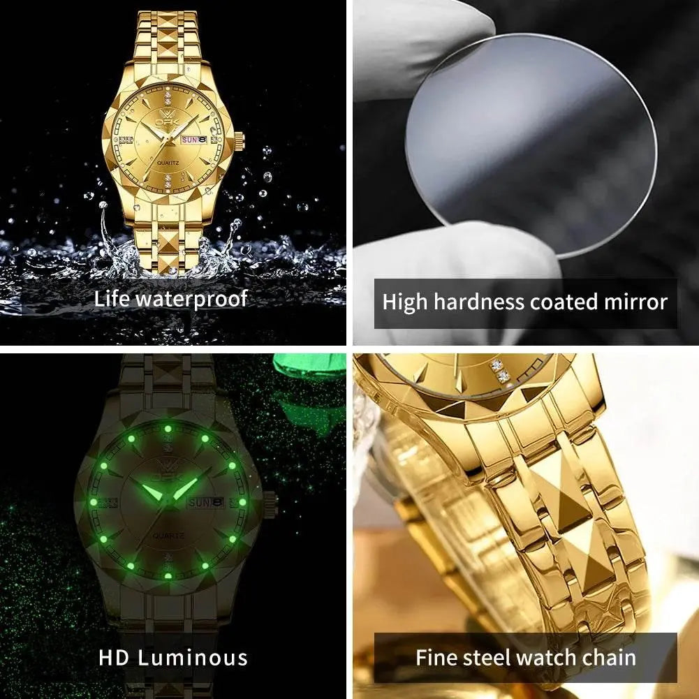 Golden Stainless Steel Couple Watches - Roesports