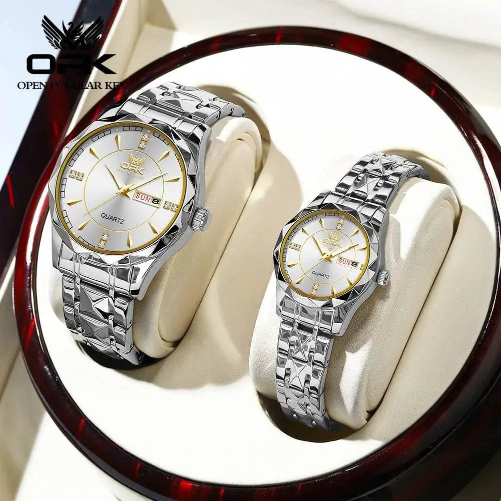 Golden Stainless Steel Couple Watches - Roesports