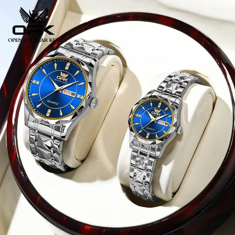 Golden Stainless Steel Couple Watches - Roesports