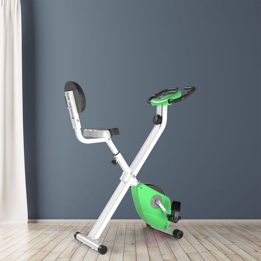 HOMCOM Folding Exercise Bike, Fitness Bicycle Indoor Trainer, Quiet 8-Level Magnetic Resistance, with LCD Monitor, Pulse Sensor and Wheels for Sport Maison and Cardio Training, Green -
