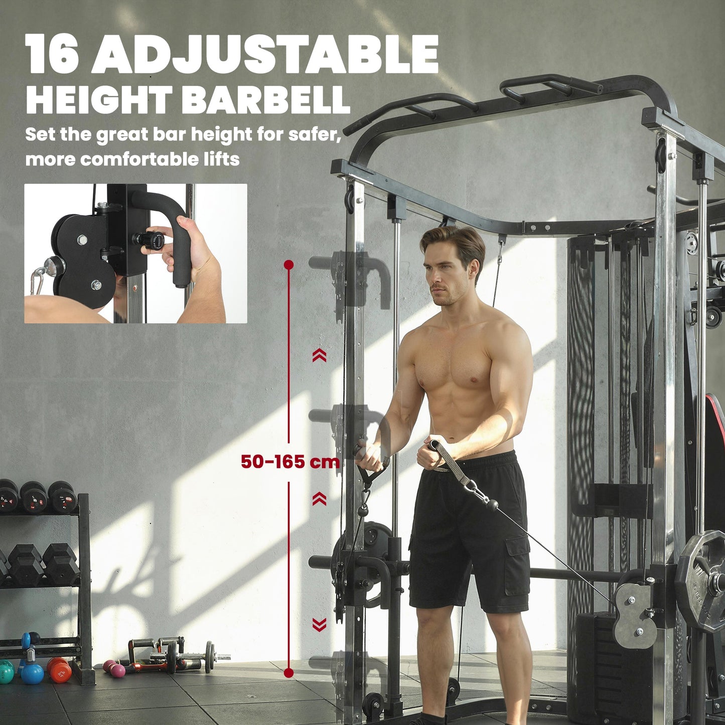 SPORTNOW Home Multi Gym Smith Machine with 65kg Weight Stack, Cable Pulley System, Chest Station, Preacher Pad & Leg Developer -