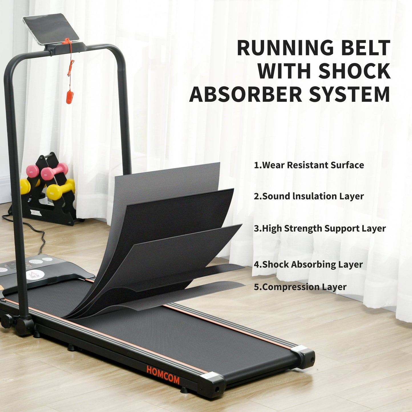 HOMCOM Foldable Walking Treadmill, with LED Display and Wheels, for Home, Office, Fitness Studio, Orange -