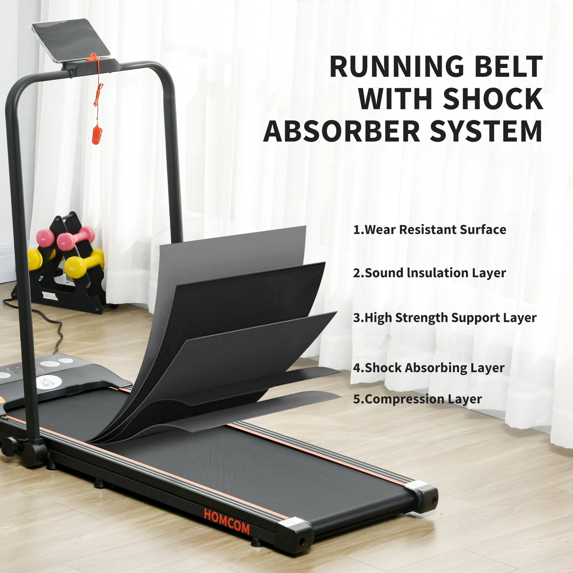 HOMCOM Foldable Walking Treadmill, with LED Display and Wheels, for Home, Office, Fitness Studio, Orange -