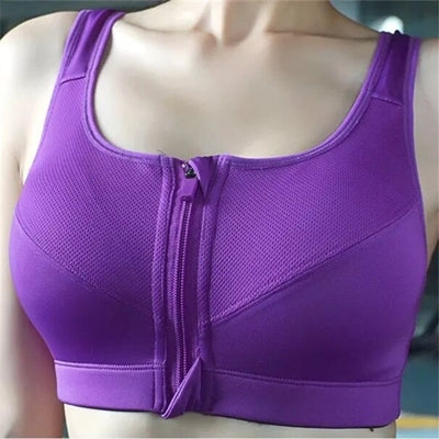 7 Color Sports Bra Women Gym Running Padded Tank Top Athletic Vest Shockproof Zipper Underwear Size L (Purple) - roesports