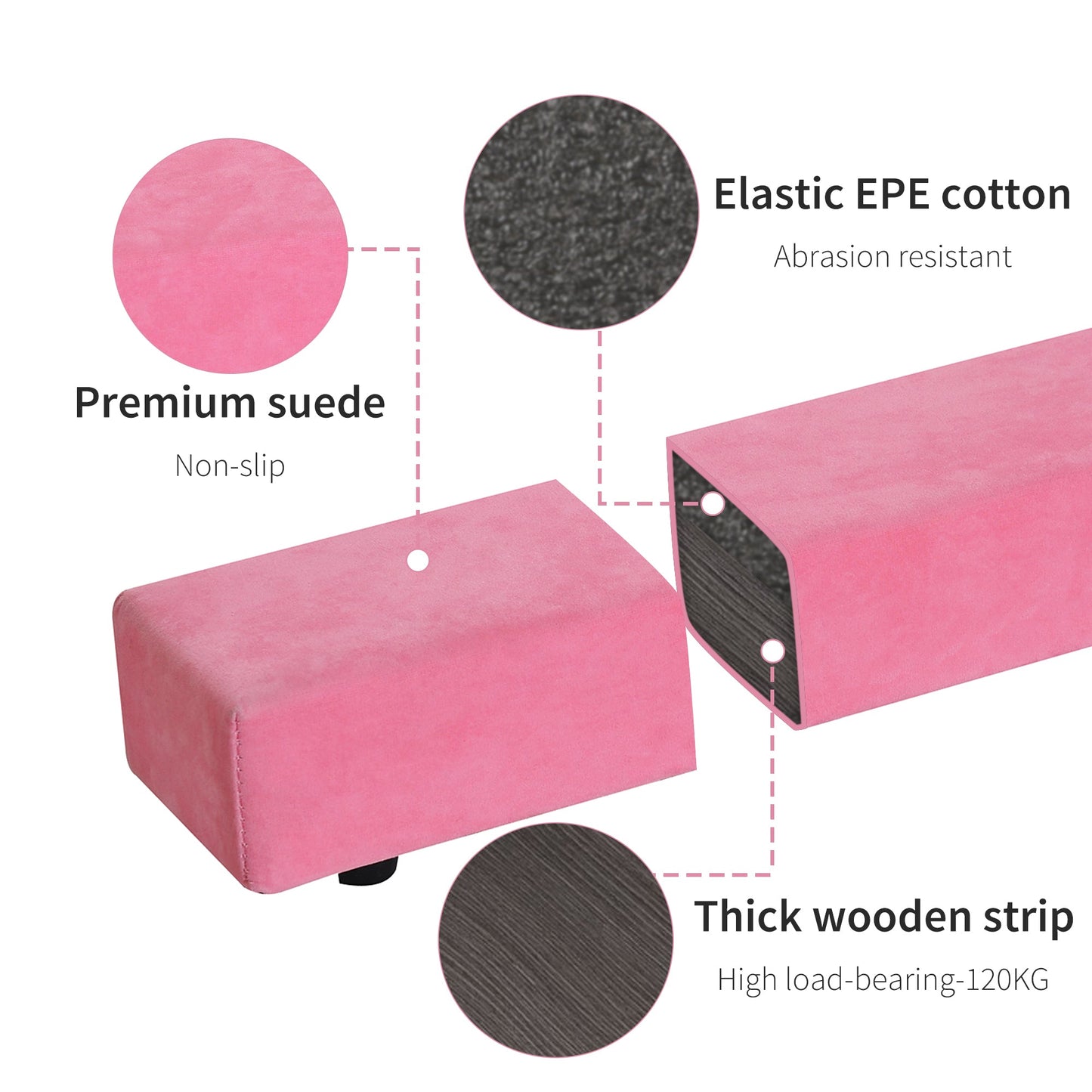 HOMCOM Balance Beam Trainer Fold Performance Gymnastics Suede Pink 2.1M Home - Roesports