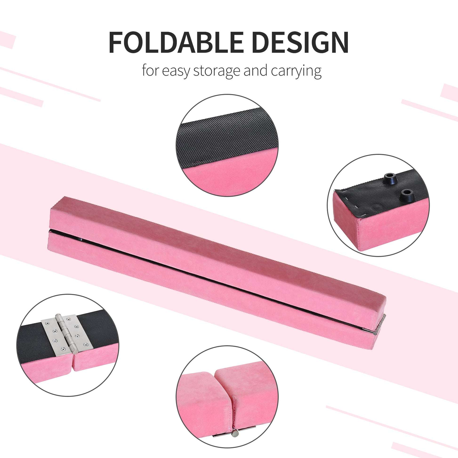 HOMCOM Balance Beam Trainer Fold Performance Gymnastics Suede Pink 2.1M Home - Roesports