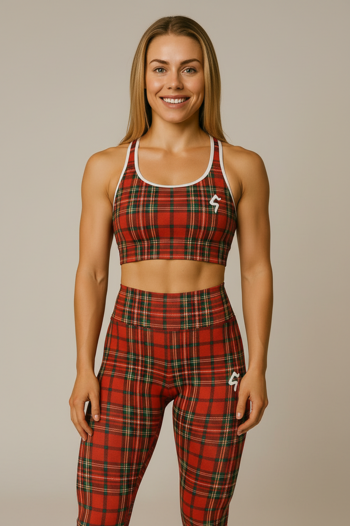 GymBumUK Red Tartan Padded Sports Bra - roesports