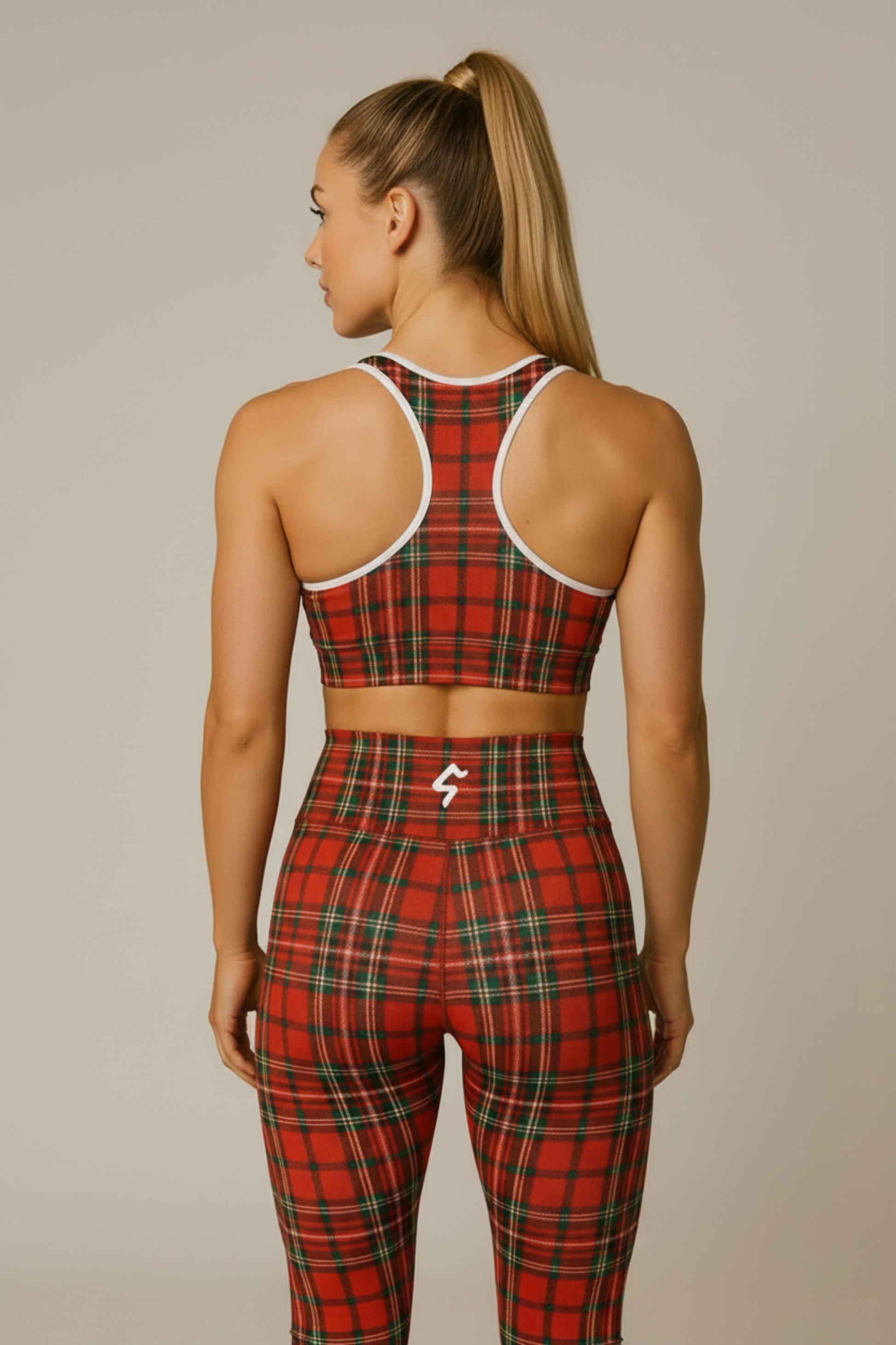 GymBumUK Red Tartan Padded Sports Bra - roesports